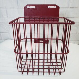 Cool Vintage Red Metal Hanging Rectangle Basket 12" Farmhouse Decor